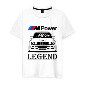 Мужская футболка хлопок с принтом BMW Power LEGEND в Тюмени, 100% хлопок | прямой крой, круглый вырез горловины, длина до линии бедер, слегка спущенное плечо. | bmw | legend | motorsport | power | авто | автомобиль | бмв | бумер | бэха | крутая | легенда | машина | немецкое | тачка