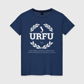 Женская футболка хлопок с принтом URFU в Тюмени, 100% хлопок | прямой крой, круглый вырез горловины, длина до линии бедер, слегка спущенное плечо | институт | студент | универ | университет | уральский федеральный университет | урфу