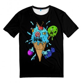 Мужская футболка 3D с принтом Мороженое Монстр в Тюмени, 100% полиэфир | прямой крой, круглый вырез горловины, длина до линии бедер | Тематика изображения на принте: candy | ice cream | marshmallow | monster | monsters | oreo | sweets | zombie | зомби | леденец | леденцы | маршмеллоу | монстр | монстры | мороженое | орео | сладости