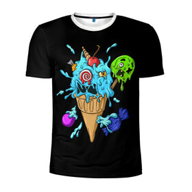 Мужская футболка 3D спортивная с принтом Мороженое Монстр в Тюмени, 100% полиэстер с улучшенными характеристиками | приталенный силуэт, круглая горловина, широкие плечи, сужается к линии бедра | candy | ice cream | marshmallow | monster | monsters | oreo | sweets | zombie | зомби | леденец | леденцы | маршмеллоу | монстр | монстры | мороженое | орео | сладости