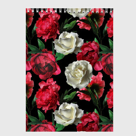 Скетчбук с принтом Розы в Тюмени, 100% бумага
 | 48 листов, плотность листов — 100 г/м2, плотность картонной обложки — 250 г/м2. Листы скреплены сверху удобной пружинной спиралью | f | flora | flowers | greens | leaves | nature | ornament | patterns | petals | red | roses | style | white | youth | белые | зелень | иллюстрация | красные | лепестки | листья | мода | молодежная | орнамент | природа | розовые | розы | стиль | узоры | фл