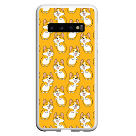 Чехол для Samsung Galaxy S10 с принтом Корги Паттерн 2 в Тюмени, Силикон | Область печати: задняя сторона чехла, без боковых панелей | веселый | лапочка | милый | мимими | оранжевый | пес | песик | собака | счастье | щенок