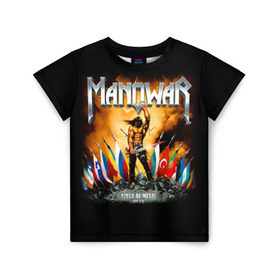 Детская футболка 3D с принтом Manowar в Тюмени, 100% гипоаллергенный полиэфир | прямой крой, круглый вырез горловины, длина до линии бедер, чуть спущенное плечо, ткань немного тянется | heavy metal | manowar | power metal | группы | метал | музыка | пауэр метал | рок | хеви метал