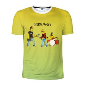 Мужская футболка 3D спортивная с принтом Nirvana в стиле simpsons в Тюмени, 100% полиэстер с улучшенными характеристиками | приталенный силуэт, круглая горловина, широкие плечи, сужается к линии бедра | 