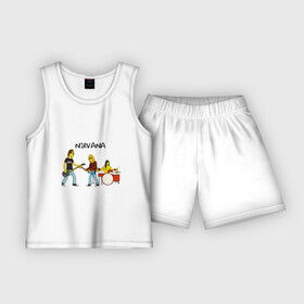 Детская пижама с шортами хлопок с принтом Nirvana в стиле simpsons в Тюмени,  |  | Тематика изображения на принте: nirvana | simpsons | барабаны | басы | гитара | курт | курт кобейн | музыканты | мультик | нирвана | рок | симпсоны