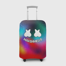 Чехол для чемодана 3D с принтом Marshmello 2019 в Тюмени, 86% полиэфир, 14% спандекс | двустороннее нанесение принта, прорези для ручек и колес | christopher comstock | dj | marshmello | music | диджей | клубная музыка | клубняк | крис комсток | логотип | маршмэллоу | музыка