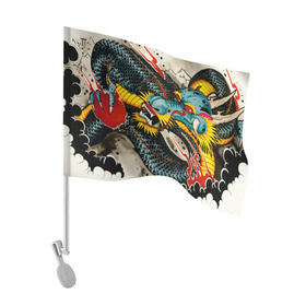 Флаг для автомобиля с принтом Dsquared tattoo DRAGON в Тюмени, 100% полиэстер | Размер: 30*21 см | Тематика изображения на принте: dsquared tattoo | тату | татуировки