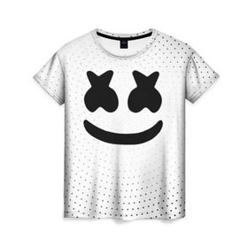 Женская футболка 3D с принтом MARSHMELLO в Тюмени, 100% полиэфир ( синтетическое хлопкоподобное полотно) | прямой крой, круглый вырез горловины, длина до линии бедер | marsh | marshmallow | marshmello | marshmelo | mello | music | smile | диджей | лого | маршмеллов | маршмеллоу | маршмеллу | маршмело | маршмелов | маршмелоу | музыка | музыкант | рожица | трэп | улыбка | хаус