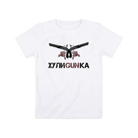 Детская футболка хлопок с принтом Хулиганка в Тюмени, 100% хлопок | круглый вырез горловины, полуприлегающий силуэт, длина до линии бедер | красный | новый | пистолет | пистолеты | рисунок | розы | топ | хулиган | хулиганка | черный