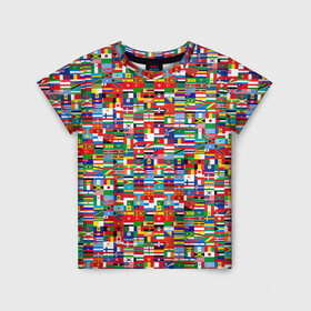 Детская футболка 3D с принтом ФЛАГИ в Тюмени, 100% гипоаллергенный полиэфир | прямой крой, круглый вырез горловины, длина до линии бедер, чуть спущенное плечо, ткань немного тянется | pattern | материки | мир | паттерн | страны | текстура | флаги | флаги мира | флажки