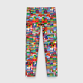 Детские леггинсы 3D с принтом ФЛАГИ в Тюмени, полиэстер 85%, спандекс 15% | эластичный пояс, зауженный крой | pattern | материки | мир | паттерн | страны | текстура | флаги | флаги мира | флажки