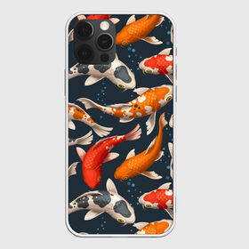 Чехол для iPhone 12 Pro Max с принтом Карпы кои в Тюмени, Силикон |  | carp | fish | koi | белые | вода | волны | графика | золотая | иллюстрация | карпы | картинка | кои | косяк | красные | мода | молодежная | оранжевые | орнамент | плеск | плывут | природа | пузыри | пятна