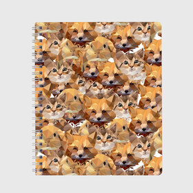Тетрадь с принтом Котята и лисята в Тюмени, 100% бумага | 48 листов, плотность листов — 60 г/м2, плотность картонной обложки — 250 г/м2. Листы скреплены сбоку удобной пружинной спиралью. Уголки страниц и обложки скругленные. Цвет линий — светло-серый
 | Тематика изображения на принте: cats | foxes | kittens | pu | весёлые | взгляд | геометрический | геометрия | голова | графика | дикая | добрые | домашние | животные | иллюстрация | картинка | коллаж | коты | котята | лисы | лисята | мода