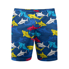 Мужские шорты спортивные с принтом Акулы в Тюмени,  |  | blue | drawin | fashion | fish | illustration | ocean | predator | red | sea | sharks | style | water | yellow | youth | акулы | вода | графика | жёлтый | иллюстрация | картинка | красный | мода | молодежная | море | океан | рисунок | рыба | син