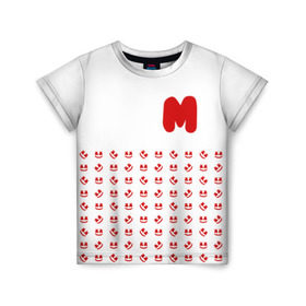 Детская футболка 3D с принтом MARSHMELLO в Тюмени, 100% гипоаллергенный полиэфир | прямой крой, круглый вырез горловины, длина до линии бедер, чуть спущенное плечо, ткань немного тянется | marsh | marshmallow | marshmello | marshmelo | mello | music | smile | диджей | лого | маршмеллов | маршмеллоу | маршмеллу | маршмело | маршмелов | маршмелоу | музыка | музыкант | рожица | трэп | улыбка | хаус