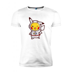 Мужская футболка премиум с принтом Pikachu Astronaut в Тюмени, 92% хлопок, 8% лайкра | приталенный силуэт, круглый вырез ворота, длина до линии бедра, короткий рукав | 