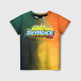 Детская футболка 3D с принтом beyblade логотип в Тюмени, 100% гипоаллергенный полиэфир | прямой крой, круглый вырез горловины, длина до линии бедер, чуть спущенное плечо, ткань немного тянется | Тематика изображения на принте: beyblade | beyblade burst | tomy beyblade | бейблэйд бердс | бейблэйд берст