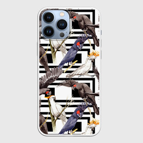 Чехол для iPhone 13 Pro Max с принтом Попугаи какаду в Тюмени,  |  | birds | bri | cockatoo | exotic | jungle | palm | parrots | tropical | акварель | геометрический | графика | джунгли | иллюстрация | картинка | мода | молодежная | орнамент | пальмы | попугаи | птицы | рисунок | стиль