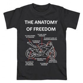 Мужская футболка хлопок с принтом The anatomy of freedom в Тюмени, 100% хлопок | прямой крой, круглый вырез горловины, длина до линии бедер, слегка спущенное плечо. | анатомия | байкер | колёса | мотоцикл | свобода | скорость | схема