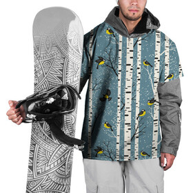 Накидка на куртку 3D с принтом Синички на берёзах в Тюмени, 100% полиэстер |  | bir | birds | branches | fly | sit | tits | акварель | берёзы | ветки | графика | зима | идёт | иллюстрация | картинка | кузнечик | летят | мода | молодежная | мороз | новый год | птицы | рисунок | рождество | сидят | синий