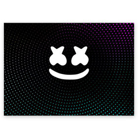 Поздравительная открытка с принтом MARSHMELLO Black в Тюмени, 100% бумага | плотность бумаги 280 г/м2, матовая, на обратной стороне линовка и место для марки
 | black | marsh | marshmallow | marshmello | marshmelo | mello | music | smile | диджей | лого | маршмеллов | маршмеллоу | маршмеллу | маршмело | маршмелов | маршмелоу | музыка | музыкант | трэп | улыбка | хаус