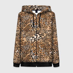 Женская толстовка 3D на молнии с принтом Леопард в Тюмени, 100% полиэстер | длина до линии бедра, манжеты и пояс оформлены мягкой тканевой резинкой, двухслойный капюшон со шнурком для регулировки, спереди молния, по бокам два кармана | camouflage | cat | disguise | fashion | illustration | jungle | leopard | predator | skin | spots | style | wild | youth | графика | джунгли | дикий | иллюстрация | камуфляж | картинка | кошка | леопард | маскировка | мода | молодежная | пятна | рисунок |
