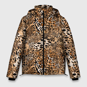 Мужская зимняя куртка 3D с принтом Леопард в Тюмени, верх — 100% полиэстер; подкладка — 100% полиэстер; утеплитель — 100% полиэстер | длина ниже бедра, свободный силуэт Оверсайз. Есть воротник-стойка, отстегивающийся капюшон и ветрозащитная планка. 

Боковые карманы с листочкой на кнопках и внутренний карман на молнии. | Тематика изображения на принте: camouflage | cat | disguise | fashion | illustration | jungle | leopard | predator | skin | spots | style | wild | youth | графика | джунгли | дикий | иллюстрация | камуфляж | картинка | кошка | леопард | маскировка | мода | молодежная | пятна | рисунок |
