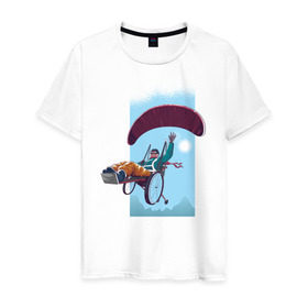 Мужская футболка хлопок с принтом Параплан в Тюмени, 100% хлопок | прямой крой, круглый вырез горловины, длина до линии бедер, слегка спущенное плечо. | для инвалидов | инвалид | коляска | параплан | парашют | полет