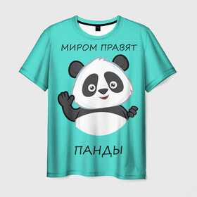 Мужская футболка 3D с принтом ПАНДА в Тюмени, 100% полиэфир | прямой крой, круглый вырез горловины, длина до линии бедер | Тематика изображения на принте: bear | panda | the world is ruled by pandas | животное | медведь | мир | панда | правят панды | приветы | просто красавчик