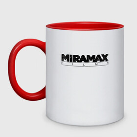 Кружка двухцветная с принтом MIRAMAX FILM в Тюмени, керамика | объем — 330 мл, диаметр — 80 мм. Цветная ручка и кайма сверху, в некоторых цветах — вся внутренняя часть | Тематика изображения на принте: miramax film | киностудия | мирамакс | тарантино