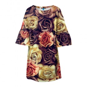 Детское платье 3D с принтом Шоколадные розы в Тюмени, 100% полиэстер | прямой силуэт, чуть расширенный к низу. Круглая горловина, на рукавах — воланы | бабушке | девочке | девушке | дочке | желтые цветы | женщине | маме | подруге | природа | розовые цветы | розы | сестре | теще | тюльпаны | цветы