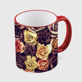 Кружка 3D с принтом Шоколадные розы в Тюмени, керамика | ёмкость 330 мл | Тематика изображения на принте: бабушке | девочке | девушке | дочке | желтые цветы | женщине | маме | подруге | природа | розовые цветы | розы | сестре | теще | тюльпаны | цветы