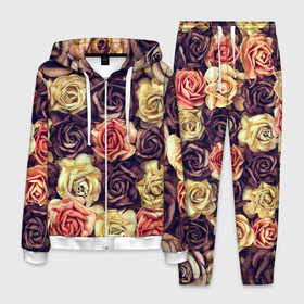 Мужской костюм 3D с принтом Шоколадные розы в Тюмени, 100% полиэстер | Манжеты и пояс оформлены тканевой резинкой, двухслойный капюшон со шнурком для регулировки, карманы спереди | бабушке | девочке | девушке | дочке | желтые цветы | женщине | маме | подруге | природа | розовые цветы | розы | сестре | теще | тюльпаны | цветы