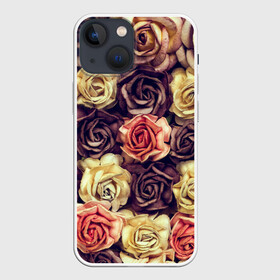 Чехол для iPhone 13 mini с принтом Шоколадные розы в Тюмени,  |  | бабушке | девочке | девушке | дочке | желтые цветы | женщине | маме | подруге | природа | розовые цветы | розы | сестре | теще | тюльпаны | цветы