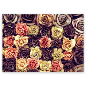 Поздравительная открытка с принтом Шоколадные розы в Тюмени, 100% бумага | плотность бумаги 280 г/м2, матовая, на обратной стороне линовка и место для марки
 | бабушке | девочке | девушке | дочке | желтые цветы | женщине | маме | подруге | природа | розовые цветы | розы | сестре | теще | тюльпаны | цветы