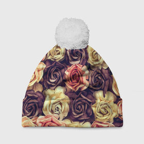 Шапка 3D c помпоном с принтом Шоколадные розы в Тюмени, 100% полиэстер | универсальный размер, печать по всей поверхности изделия | бабушке | девочке | девушке | дочке | желтые цветы | женщине | маме | подруге | природа | розовые цветы | розы | сестре | теще | тюльпаны | цветы