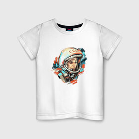 Детская футболка хлопок с принтом Гагарин в Тюмени, 100% хлопок | круглый вырез горловины, полуприлегающий силуэт, длина до линии бедер | 12 апреля | астронавт | вселенная | день космонавтики | звезды | космонавт | космос | луна | планета | поехали | полет | ссср | юрий
