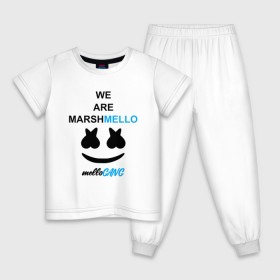 Детская пижама хлопок с принтом Marshmello (MELLOGANG) в Тюмени, 100% хлопок |  брюки и футболка прямого кроя, без карманов, на брюках мягкая резинка на поясе и по низу штанин
 | christopher comstock | dj | marshmello | mellogang | music | диджей | клубная музыка | клубняк | крис комсток | логотип | маршмеллоу | музыка