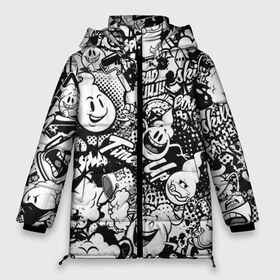 Женская зимняя куртка 3D с принтом Черно-Белое Граффити в Тюмени, верх — 100% полиэстер; подкладка — 100% полиэстер; утеплитель — 100% полиэстер | длина ниже бедра, силуэт Оверсайз. Есть воротник-стойка, отстегивающийся капюшон и ветрозащитная планка. 

Боковые карманы с листочкой на кнопках и внутренний карман на молнии | street art | арт | банка | белый | кисти | краска | надпись | роспись | стена | стикербомбинг | улица | черный