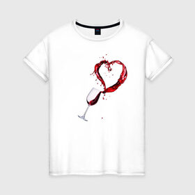 Женская футболка хлопок с принтом Винишко в сердце у меня в Тюмени, 100% хлопок | прямой крой, круглый вырез горловины, длина до линии бедер, слегка спущенное плечо | love | wine | бокал | вино | винцо | любовь | сердце | фужер