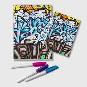 Блокнот с принтом Graffiti в Тюмени, 100% бумага | 48 листов, плотность листов — 60 г/м2, плотность картонной обложки — 250 г/м2. Листы скреплены удобной пружинной спиралью. Цвет линий — светло-серый
 | grafity | paint | street art | urban | город | граффити | искусство | кирпичи | краски | рисунки | стена | улицы | уличное искусство