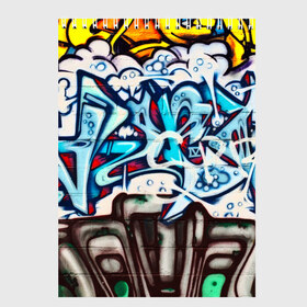 Скетчбук с принтом Graffiti в Тюмени, 100% бумага
 | 48 листов, плотность листов — 100 г/м2, плотность картонной обложки — 250 г/м2. Листы скреплены сверху удобной пружинной спиралью | Тематика изображения на принте: grafity | paint | street art | urban | город | граффити | искусство | кирпичи | краски | рисунки | стена | улицы | уличное искусство