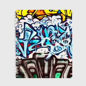 Тетрадь с принтом Graffiti в Тюмени, 100% бумага | 48 листов, плотность листов — 60 г/м2, плотность картонной обложки — 250 г/м2. Листы скреплены сбоку удобной пружинной спиралью. Уголки страниц и обложки скругленные. Цвет линий — светло-серый
 | grafity | paint | street art | urban | город | граффити | искусство | кирпичи | краски | рисунки | стена | улицы | уличное искусство