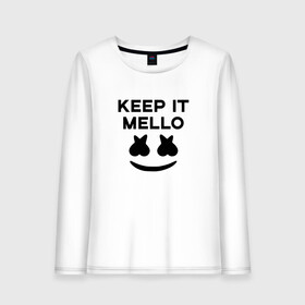 Женский лонгслив хлопок с принтом KEEP IT MELLO (Marshmello) в Тюмени, 100% хлопок |  | christopher comstock | dj | keep it mello | marshmello | mello | music | диджей | клубная музыка | клубняк | крис комсток | логотип | маршмеллоу | музыка