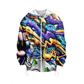 Детская куртка 3D NEON GRAFFITI: в Тюмени, 100% полиэстер | застежка — молния, подол и капюшон оформлены резинкой с фиксаторами, по бокам — два кармана без застежек, один потайной карман на груди, плотность верхнего слоя — 90 г/м2; плотность флисового подклада — 260 г/м2 | grafity | paint | street art | urban | город | граффити | искусство | кирпичи | краски | рисунки | стена | улицы | уличное искусство