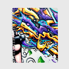 Тетрадь с принтом NEON GRAFFITI в Тюмени, 100% бумага | 48 листов, плотность листов — 60 г/м2, плотность картонной обложки — 250 г/м2. Листы скреплены сбоку удобной пружинной спиралью. Уголки страниц и обложки скругленные. Цвет линий — светло-серый
 | grafity | paint | street art | urban | город | граффити | искусство | кирпичи | краски | рисунки | стена | улицы | уличное искусство