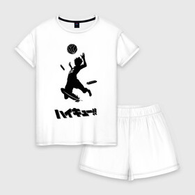 Женская пижама с шортиками хлопок с принтом Haikyuu!! Shouyou Hinata в Тюмени, 100% хлопок | футболка прямого кроя, шорты свободные с широкой мягкой резинкой | haikyuu | shouyou hinata | волейбол | волейбол аниме | шоё хината