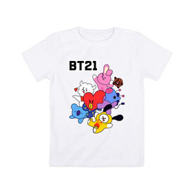 Детская футболка хлопок с принтом BT21 Mascots в Тюмени, 100% хлопок | круглый вырез горловины, полуприлегающий силуэт, длина до линии бедер | bangtan boys | bt21mascots | bts | chimmy | cooky | koya | mang | rj | shooky | tata | van