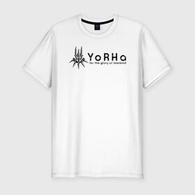 Мужская футболка премиум с принтом YoRHa Logo в Тюмени, 92% хлопок, 8% лайкра | приталенный силуэт, круглый вырез ворота, длина до линии бедра, короткий рукав | Тематика изображения на принте: nier automata | nier automata logo | yorha