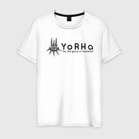 Мужская футболка хлопок с принтом YoRHa Logo в Тюмени, 100% хлопок | прямой крой, круглый вырез горловины, длина до линии бедер, слегка спущенное плечо. | Тематика изображения на принте: nier automata | nier automata logo | yorha